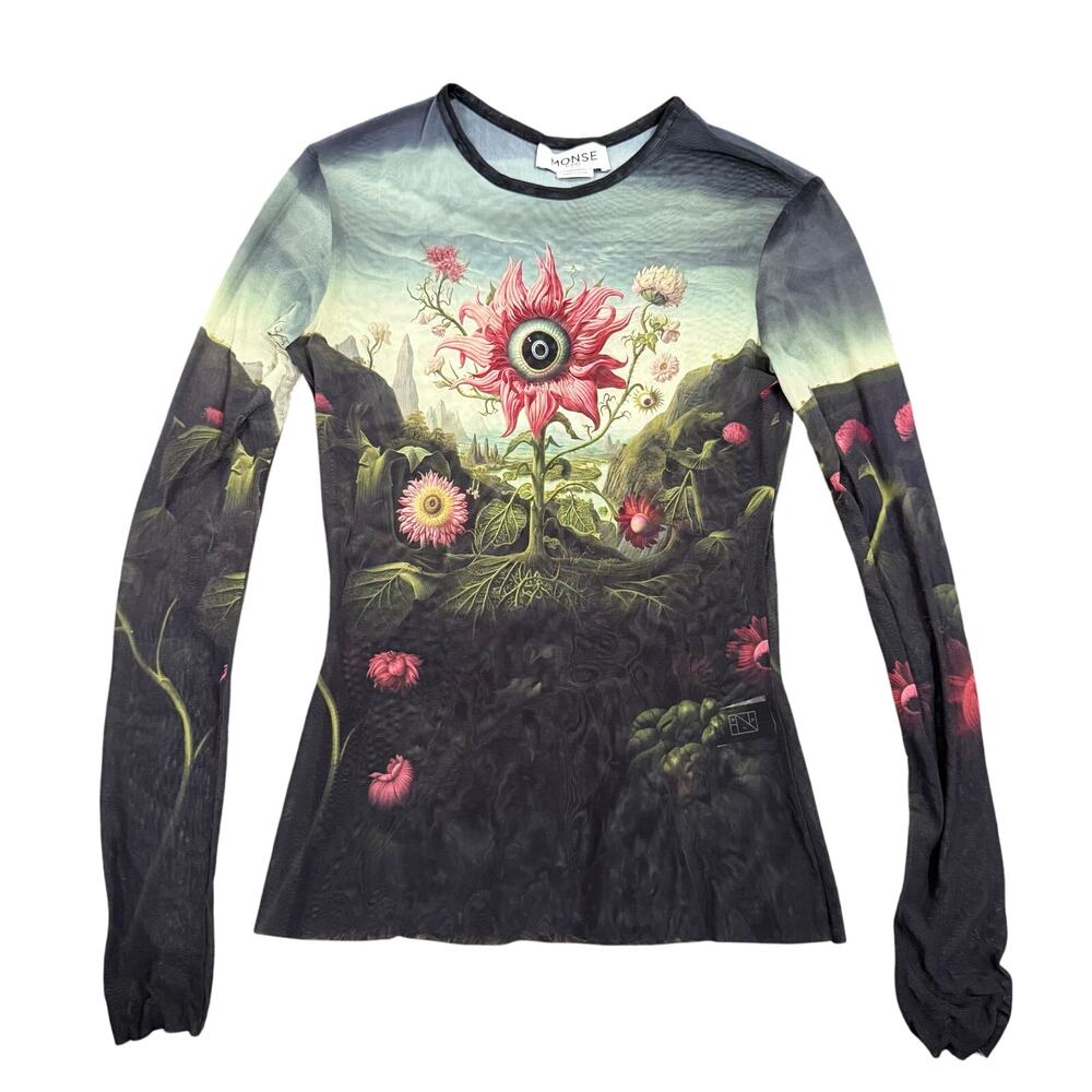 Monse Rose Printed Mesh Top In Multi, Size M - image 4